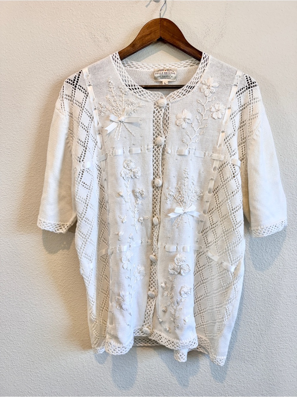 Susan Bristol Hand Embroidered Cardigan Cottagecore Granny Chic Floral Large G47 - Picture 2 of 10